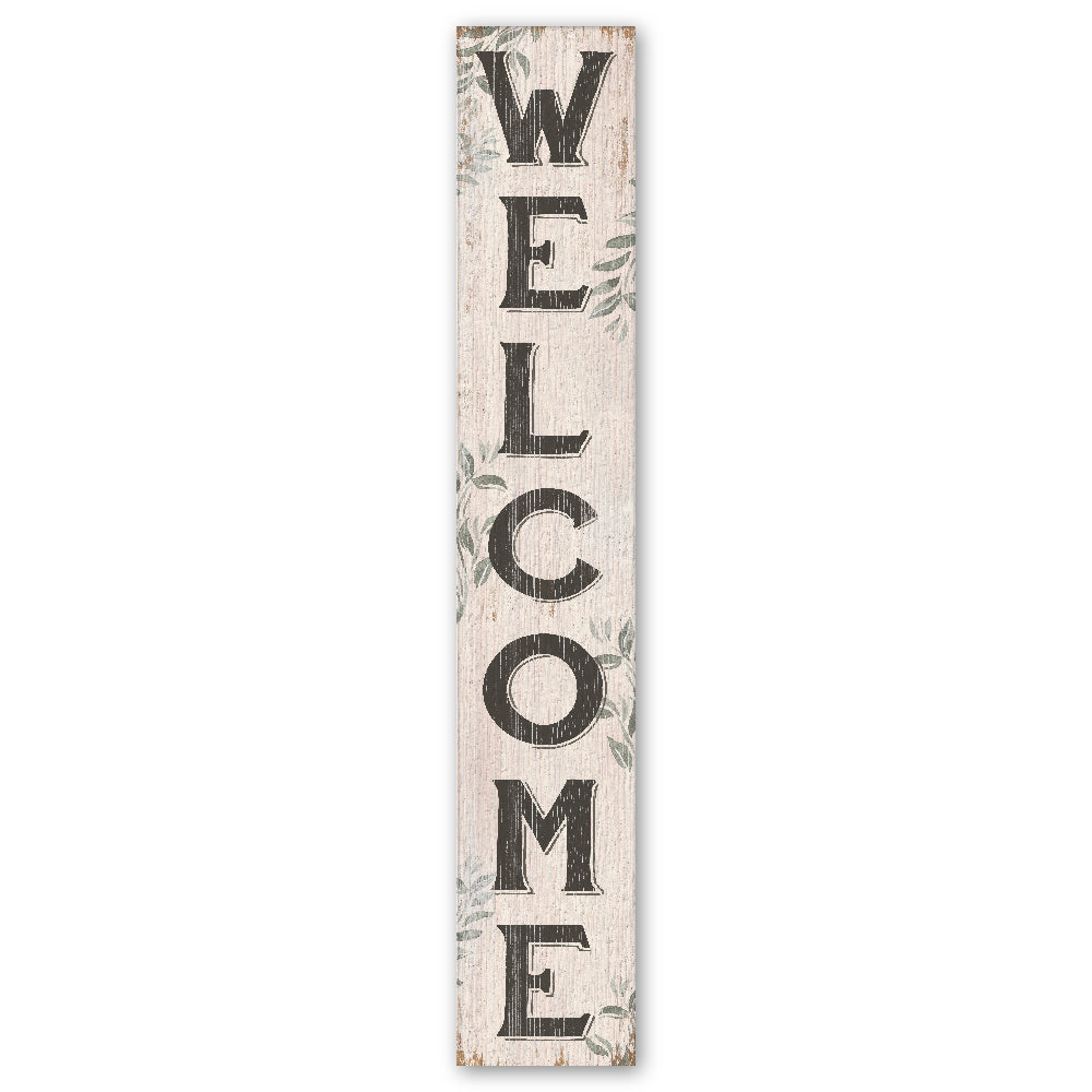 Welcome Cream With Leaves Porch Board 8" Wide x 46.5" tall / Made in the USA! / 100% Weatherproof Material
