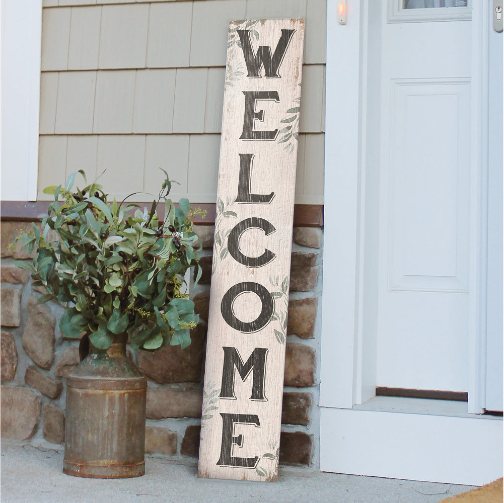 Welcome Cream With Leaves Porch Board 8" Wide x 46.5" tall / Made in the USA! / 100% Weatherproof Material