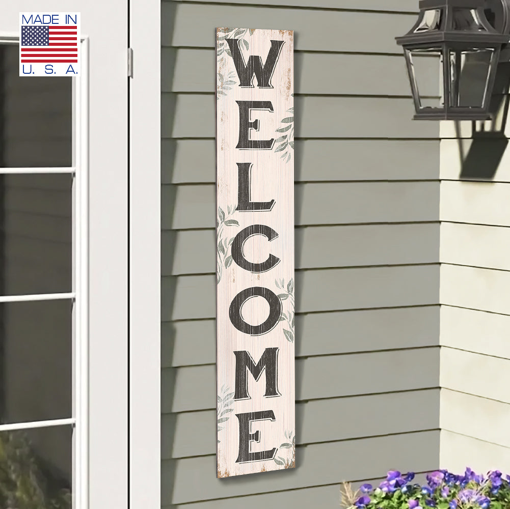 Welcome Cream With Leaves Porch Board 8" Wide x 46.5" tall / Made in the USA! / 100% Weatherproof Material