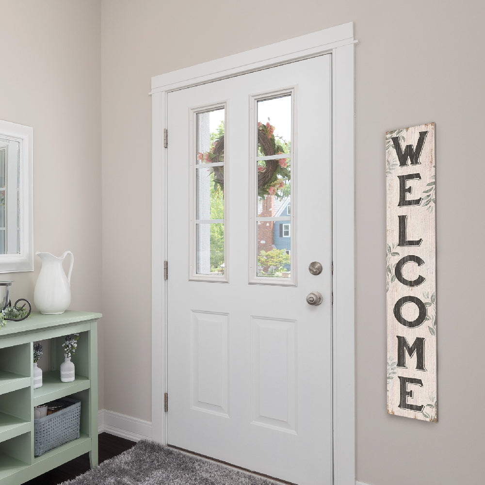 Welcome Cream With Leaves Porch Board 8" Wide x 46.5" tall / Made in the USA! / 100% Weatherproof Material