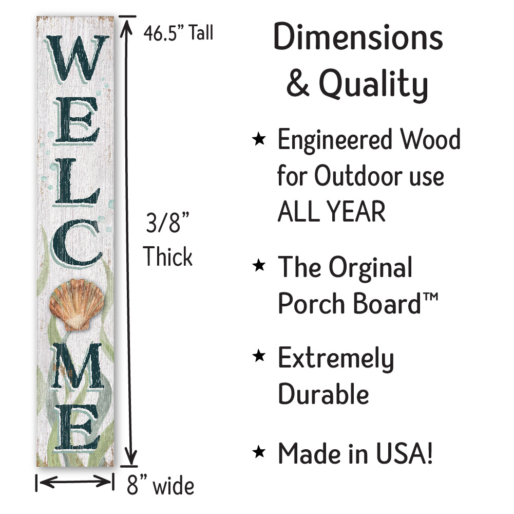 Welcome Coastal Shell Porch Board 8" Wide x 46.5" tall / Made in the USA! / 100% Weatherproof Material