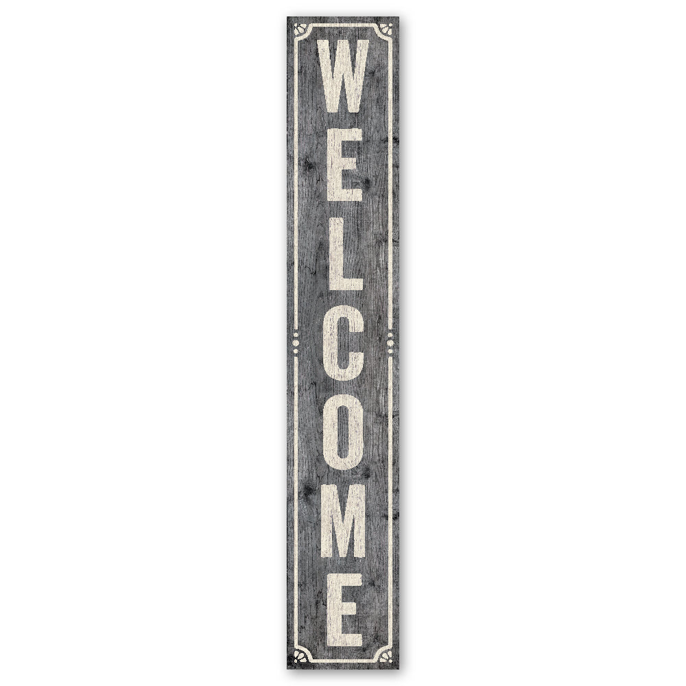 Welcome Grey W/ White Border Porch Board 8" Wide x 46.5" tall / Made in the USA! / 100% Weatherproof Material