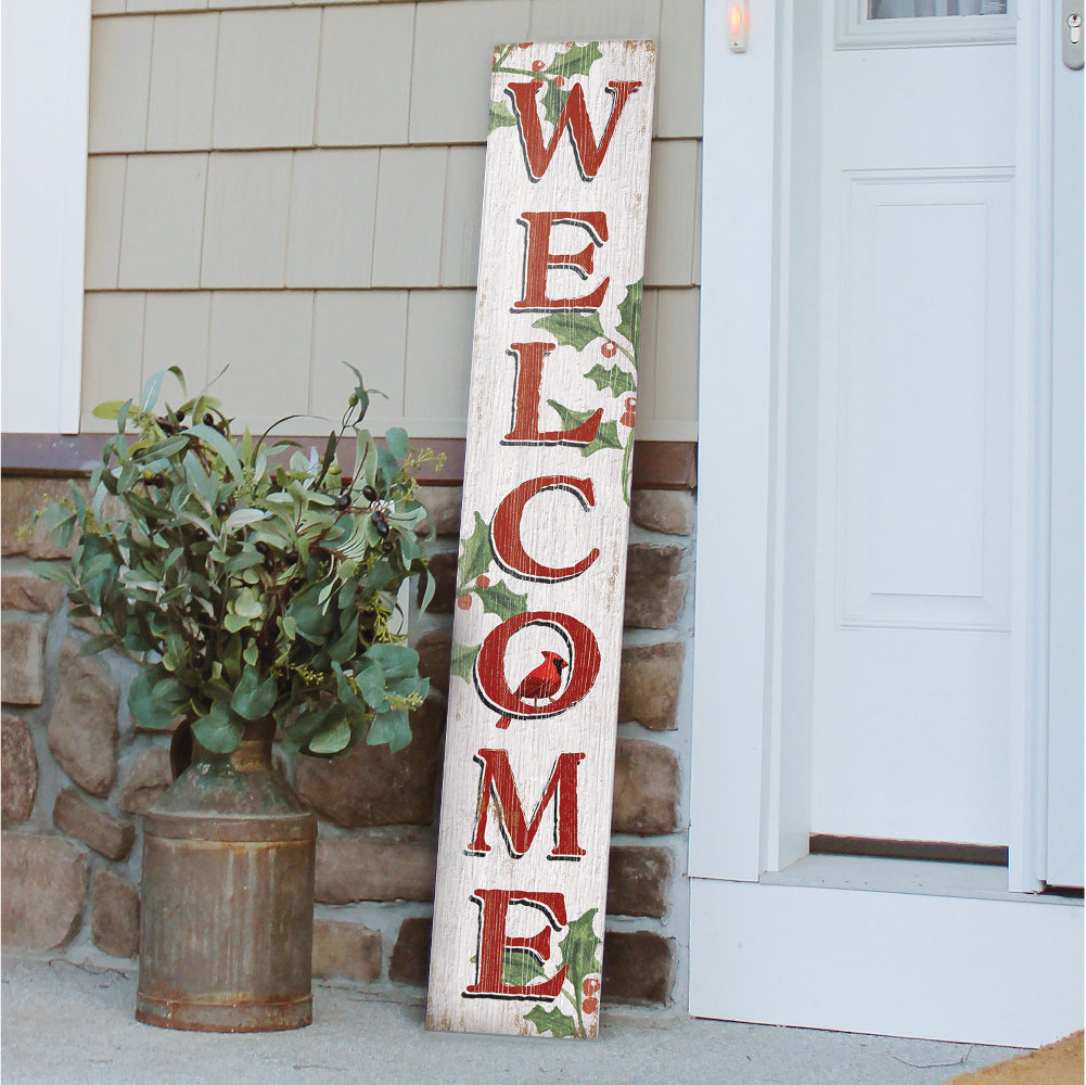 Welcome Cardinal W/ Hollyporch Board 8" Wide x 46.5" tall / Made in the USA! / 100% Weatherproof Material