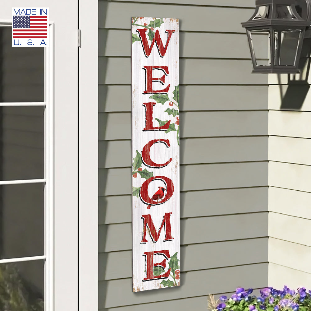 Welcome Cardinal W/ Hollyporch Board 8" Wide x 46.5" tall / Made in the USA! / 100% Weatherproof Material