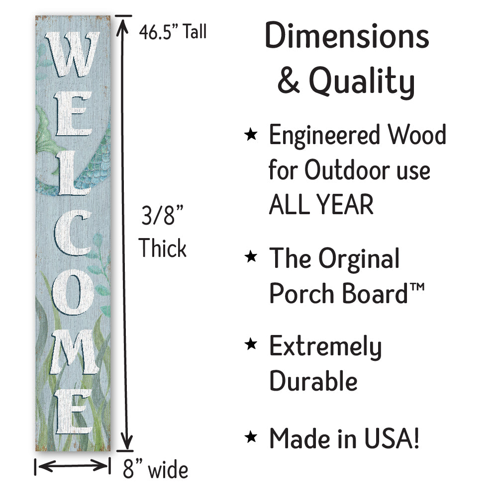 Welcome Mermaid Tail Porch Board 8" Wide x 46.5" tall / Made in the USA! / 100% Weatherproof Material