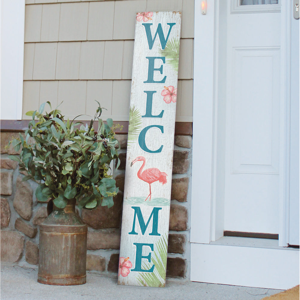 Welcome Flamingo Porch Board 8" Wide x 46.5" tall / Made in the USA! / 100% Weatherproof Material