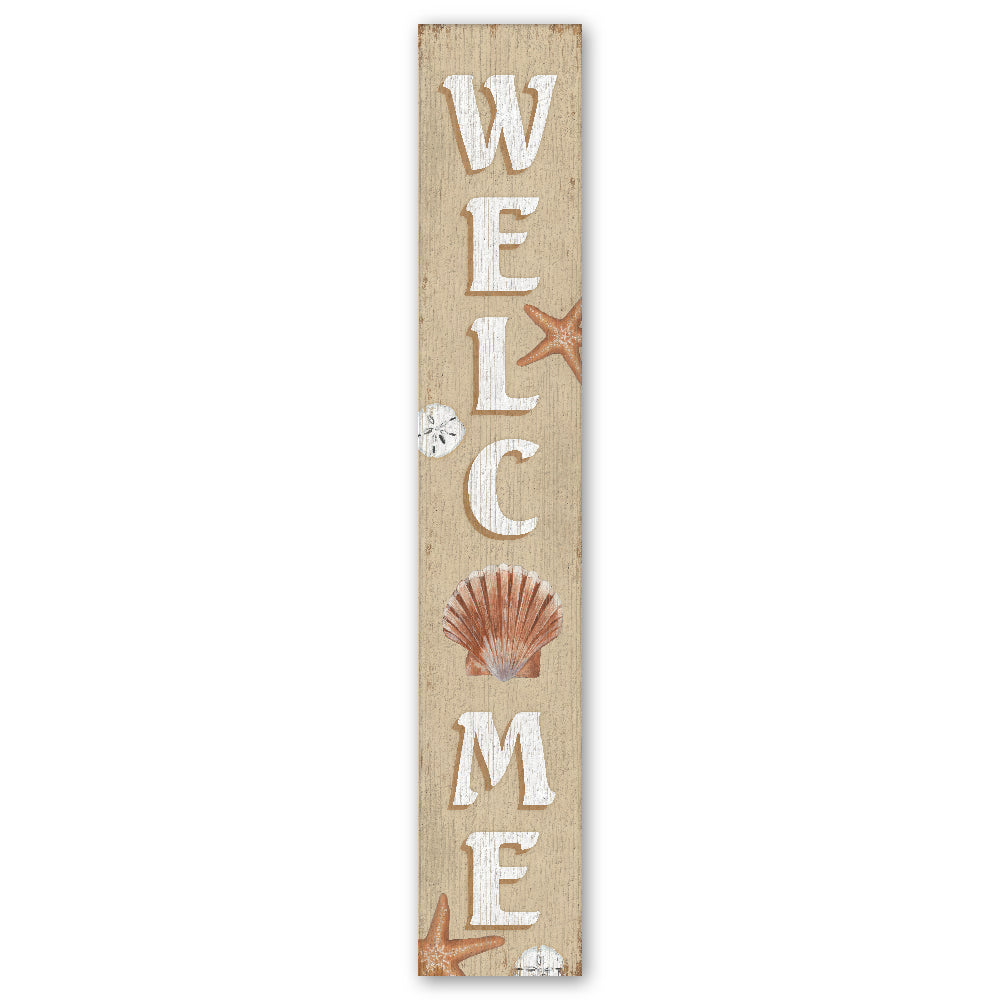 Welcome Sand & Seashells Porch Board 8" Wide x 46.5" tall / Made in the USA! / 100% Weatherproof Material
