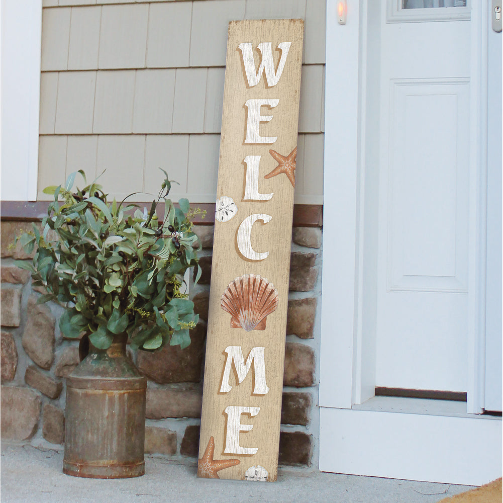 Welcome Sand & Seashells Porch Board 8" Wide x 46.5" tall / Made in the USA! / 100% Weatherproof Material