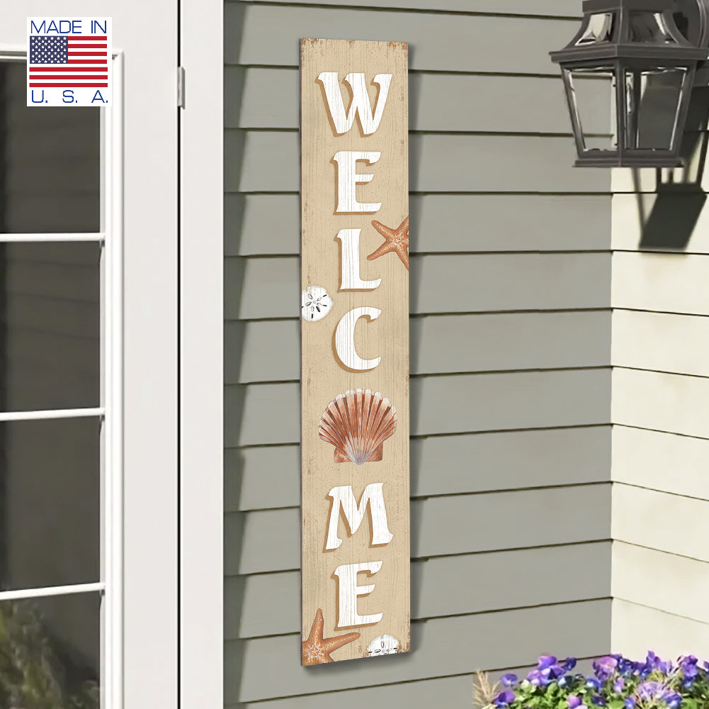 Welcome Sand & Seashells Porch Board 8" Wide x 46.5" tall / Made in the USA! / 100% Weatherproof Material