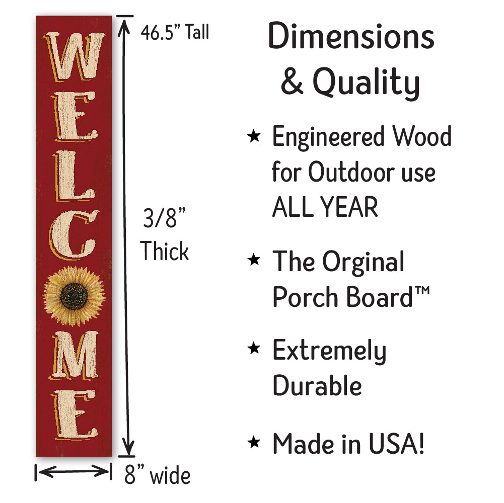 Welcome Sunflower Porch Board 8" Wide x 46.5" tall / Made in the USA! / 100% Weatherproof Material