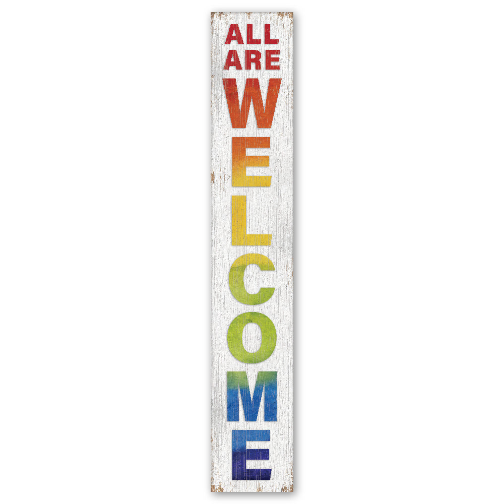 Welcome Minimal on Teal Porch Board 8" Wide x 46.5" tall / Made in the USA! / 100% Weatherproof Material