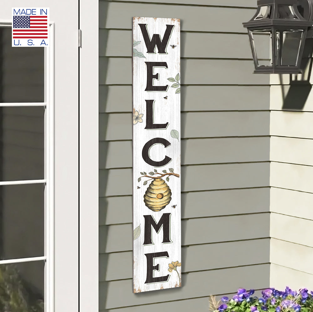 Welcome Bee Hive Porch Board 8" Wide x 46.5" tall / Made in the USA! / 100% Weatherproof Material