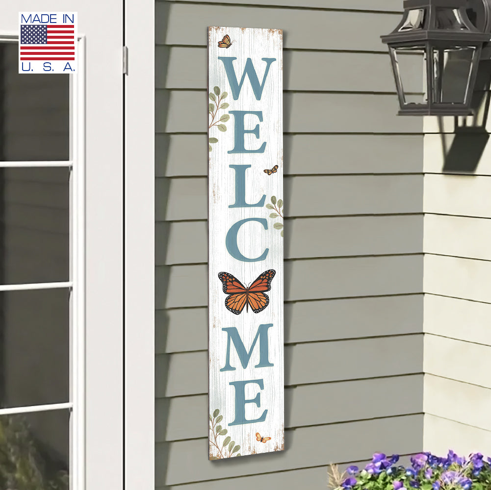 Welcome Monarch Butterfly Porch Board 8" Wide x 46.5" tall / Made in the USA! / 100% Weatherproof Material