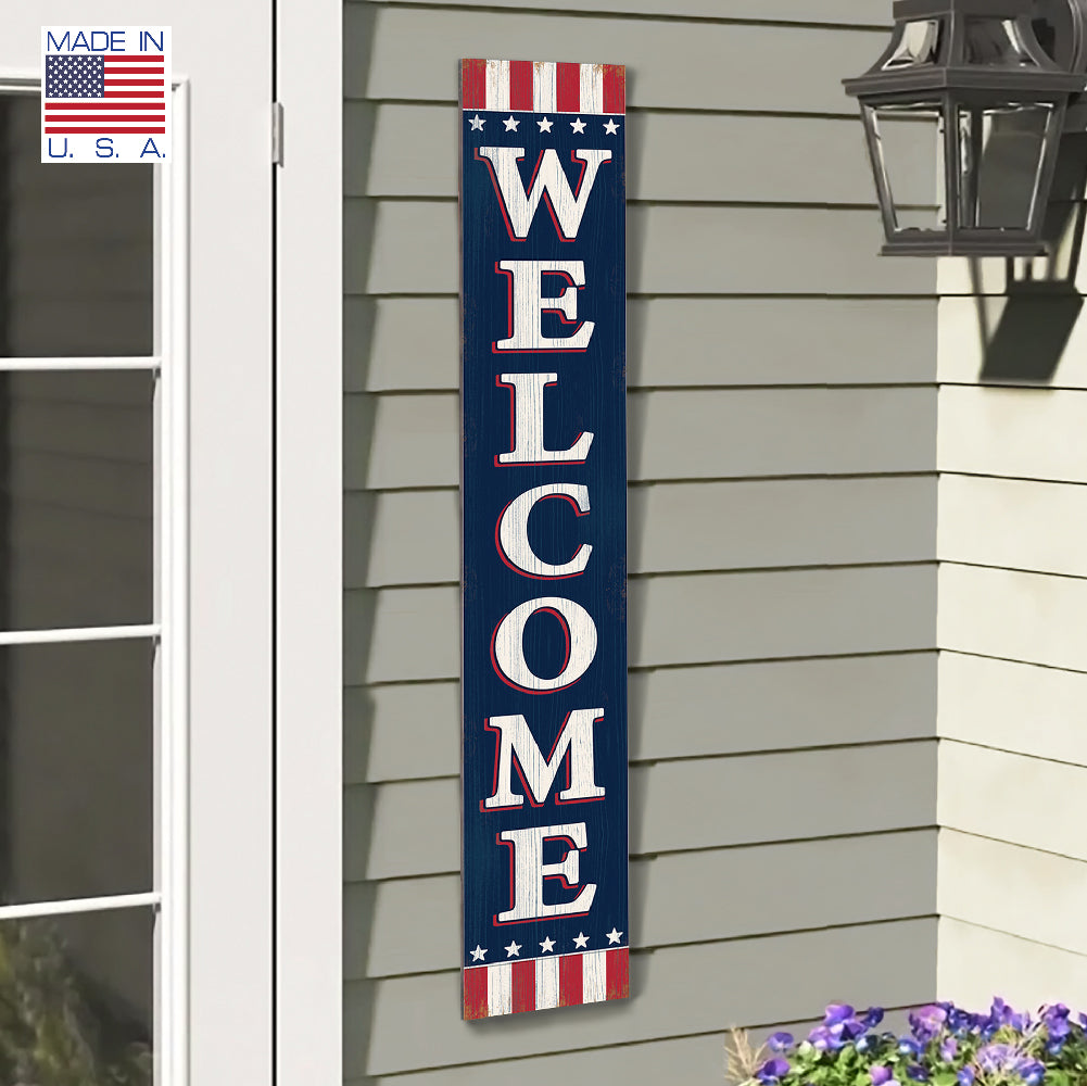 Welcome Navy Flag Patriotic Porch Board 8" Wide x 46.5" tall / Made in the USA! / 100% Weatherproof Material