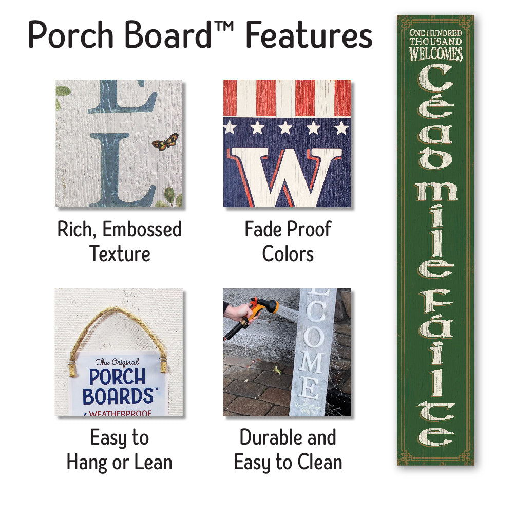 Celtic Cead Mile Failte Porch Board 8" Wide x 46.5" tall / Made in the USA! / 100% Weatherproof Material