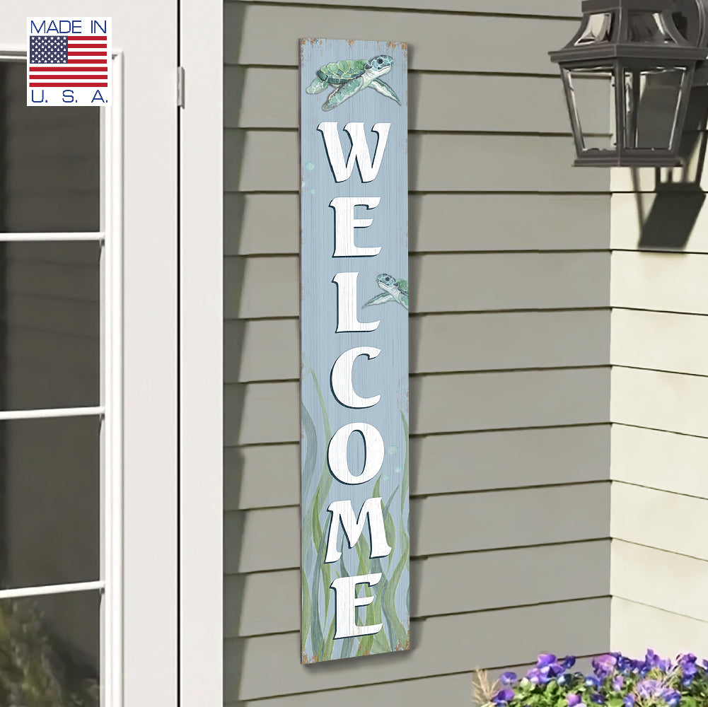 Welcome Seaturtle Porch Board 8" Wide x 46.5" tall / Made in the USA! / 100% Weatherproof Material