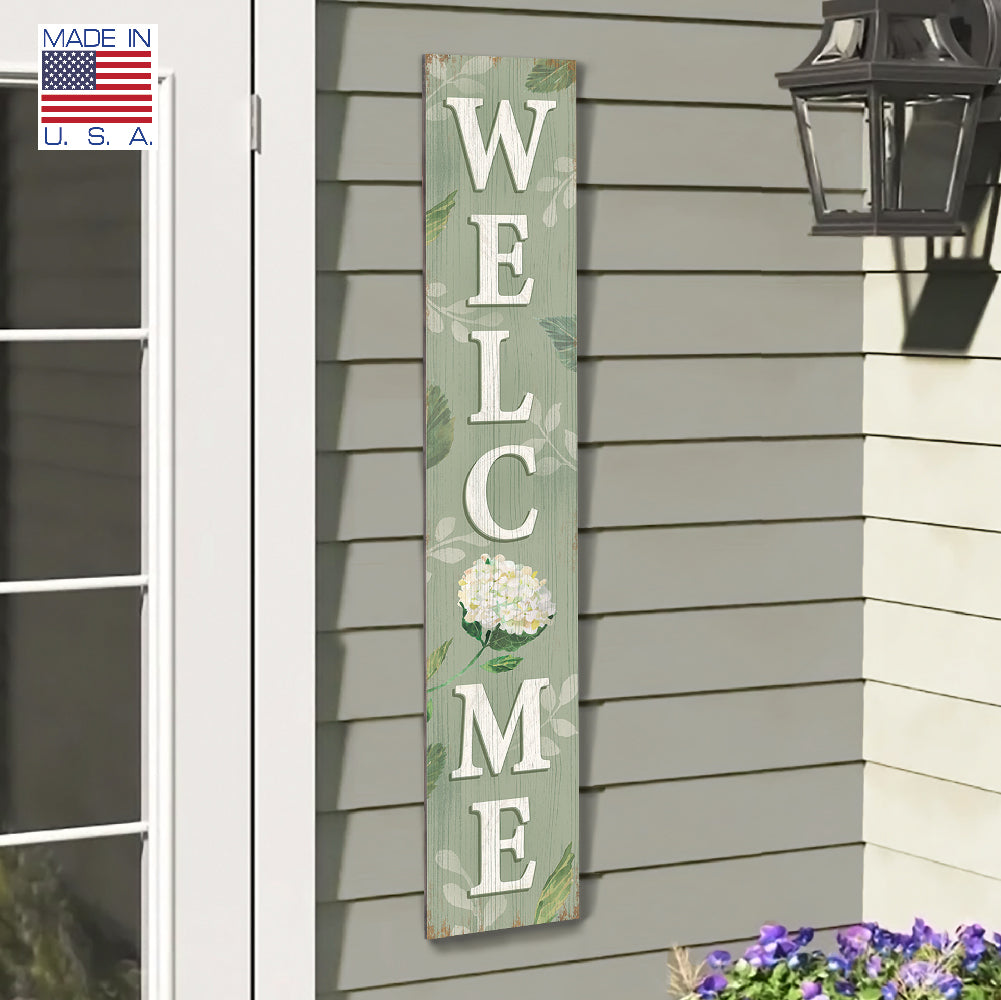 Welcome Hydrangea Porch Board 8" Wide x 46.5" tall / Made in the USA! / 100% Weatherproof Material