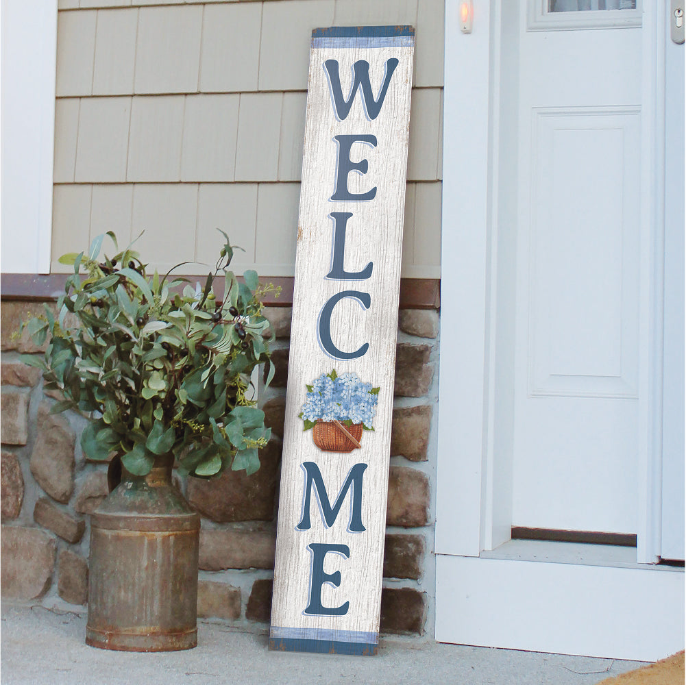 Welcome Nantucket Basket/Hydrangea Porch Board 8" Wide x 46.5" tall / Made in the USA! / 100% Weatherproof Material