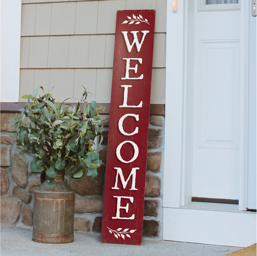 Welcome Burgundy Color Porch Board 8" Wide x 46.5" tall / Made in the USA! / 100% Weatherproof Material