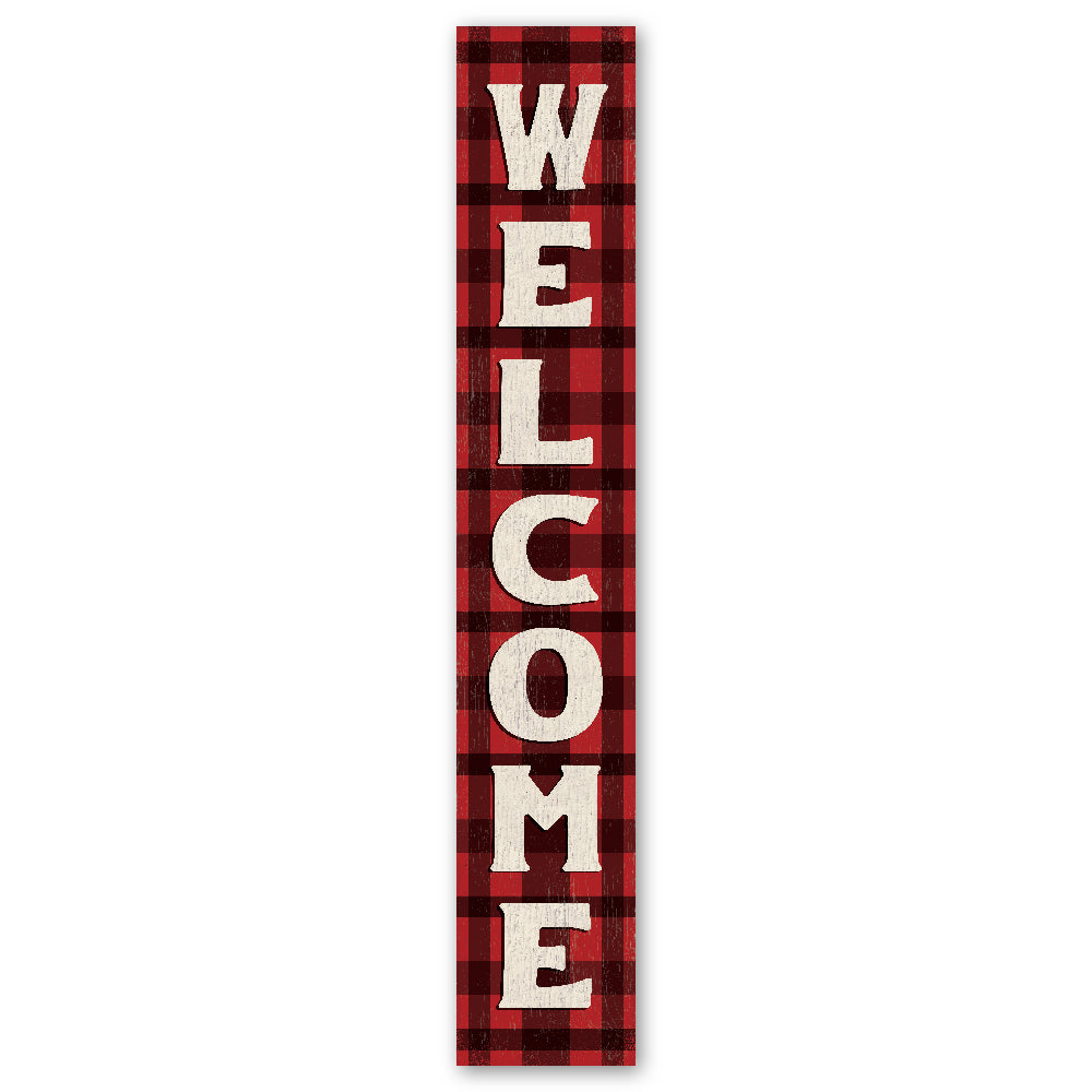 Welcome Buffalo Plaid Porch Board 8" Wide x 46.5" tall / Made in the USA! / 100% Weatherproof Material