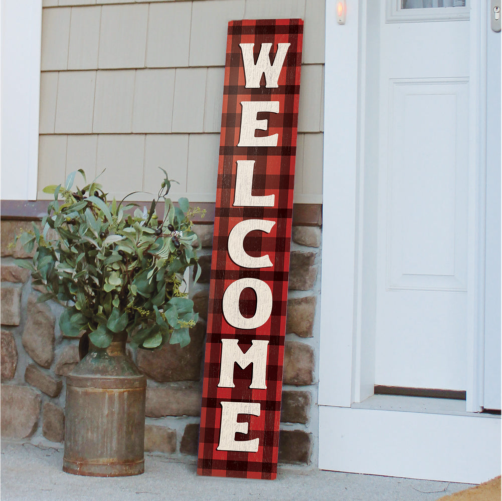 Welcome Buffalo Plaid Porch Board 8" Wide x 46.5" tall / Made in the USA! / 100% Weatherproof Material