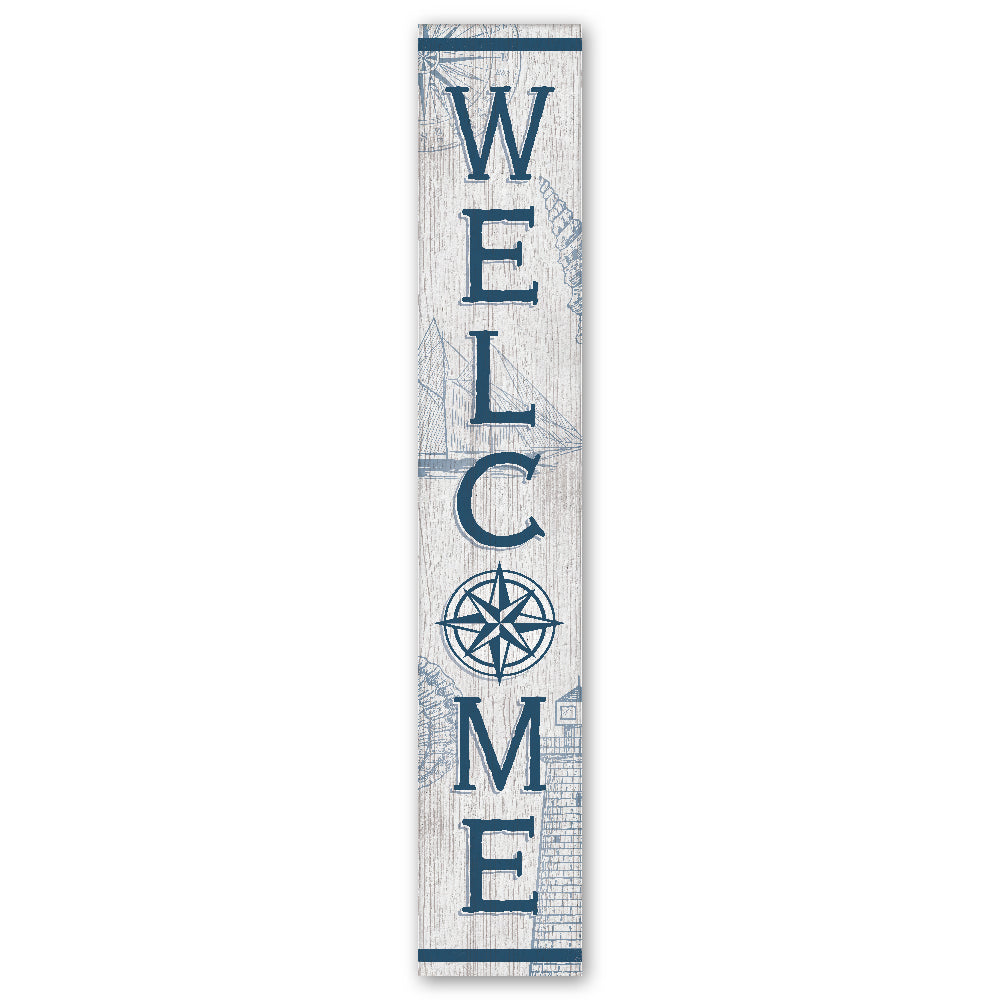 Welcome Nautical Compass Rose Porch Board 8" Wide x 46.5" tall / Made in the USA! / 100% Weatherproof Material