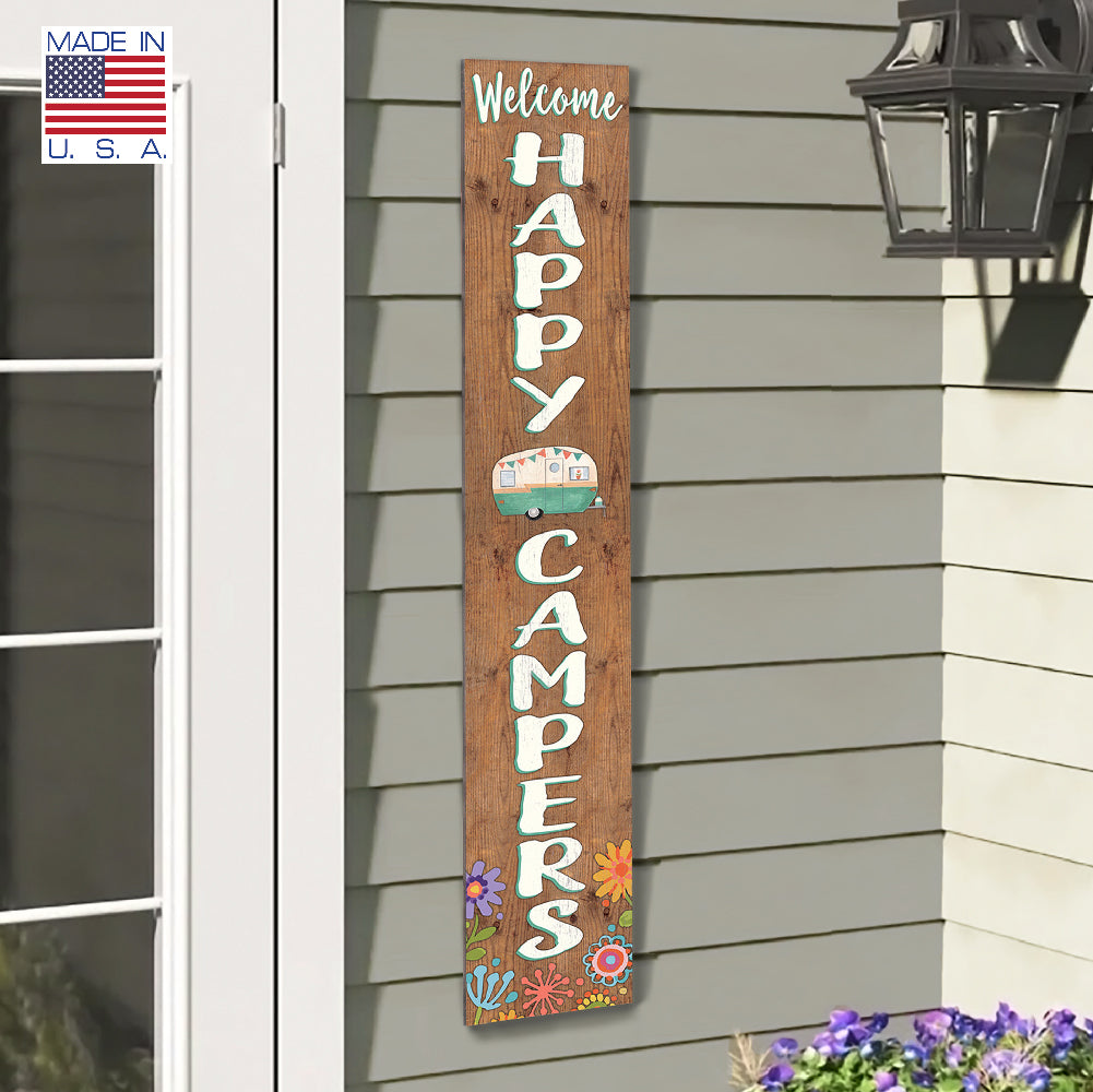 Welcome Happy Campers Porch Board 8" Wide x 46.5" tall / Made in the USA! / 100% Weatherproof Material