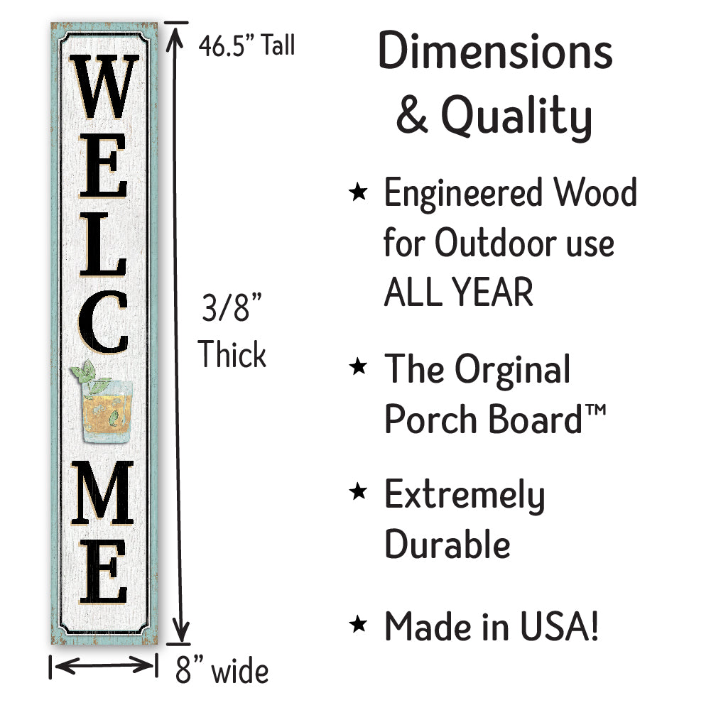 Welcome Mint Julip Porch Board 8" Wide x 46.5" tall / Made in the USA! / 100% Weatherproof Material