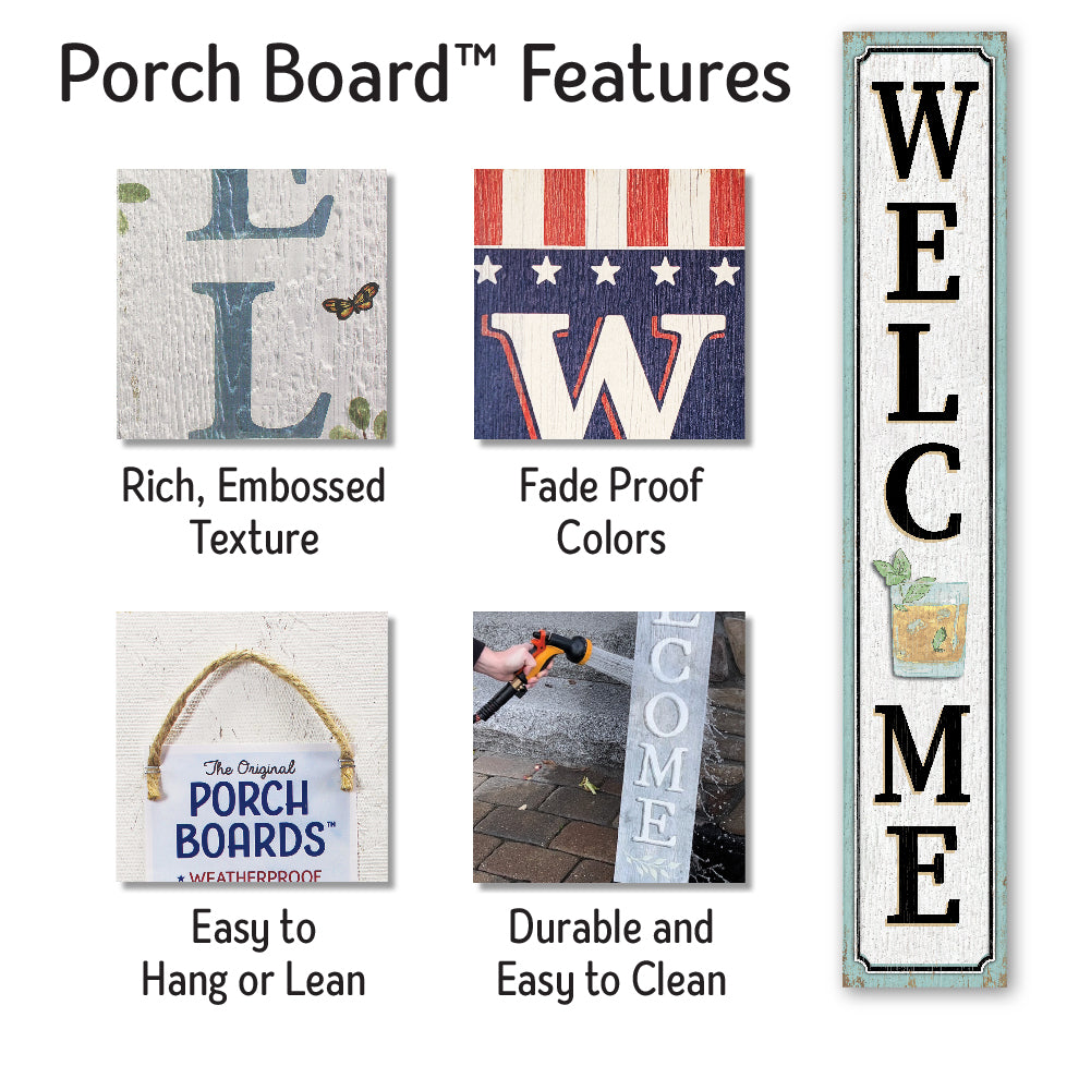 Welcome Mint Julip Porch Board 8" Wide x 46.5" tall / Made in the USA! / 100% Weatherproof Material