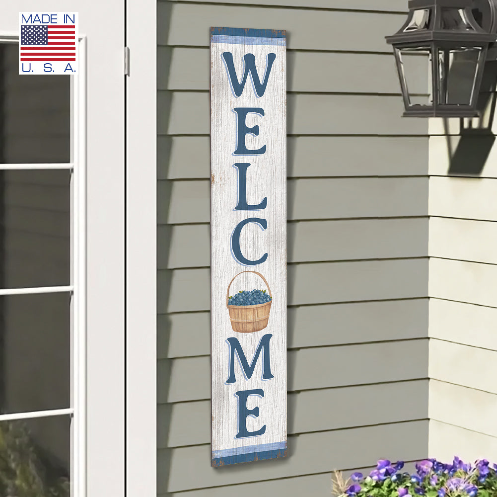 Welcome Blueberry Basket Porch Board 8" Wide x 46.5" tall / Made in the USA! / 100% Weatherproof Material