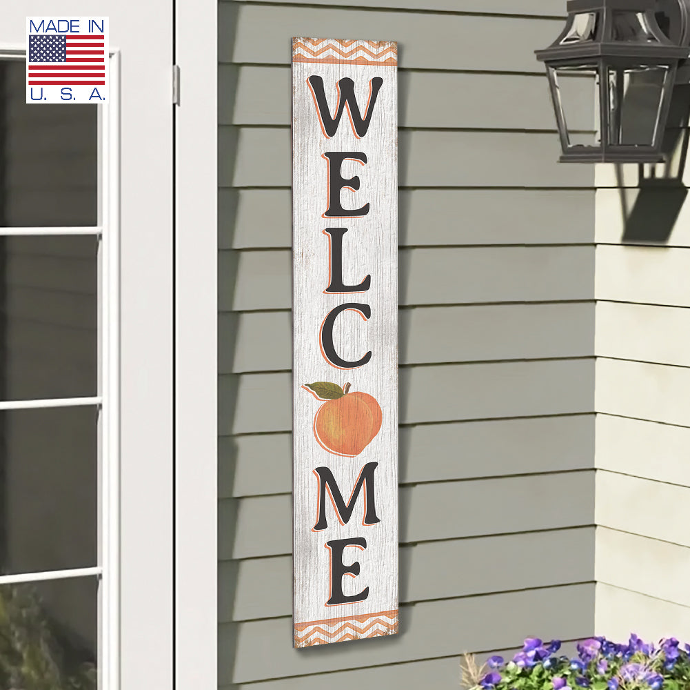 Welcome Peach Porch Board 8" Wide x 46.5" tall / Made in the USA! / 100% Weatherproof Material