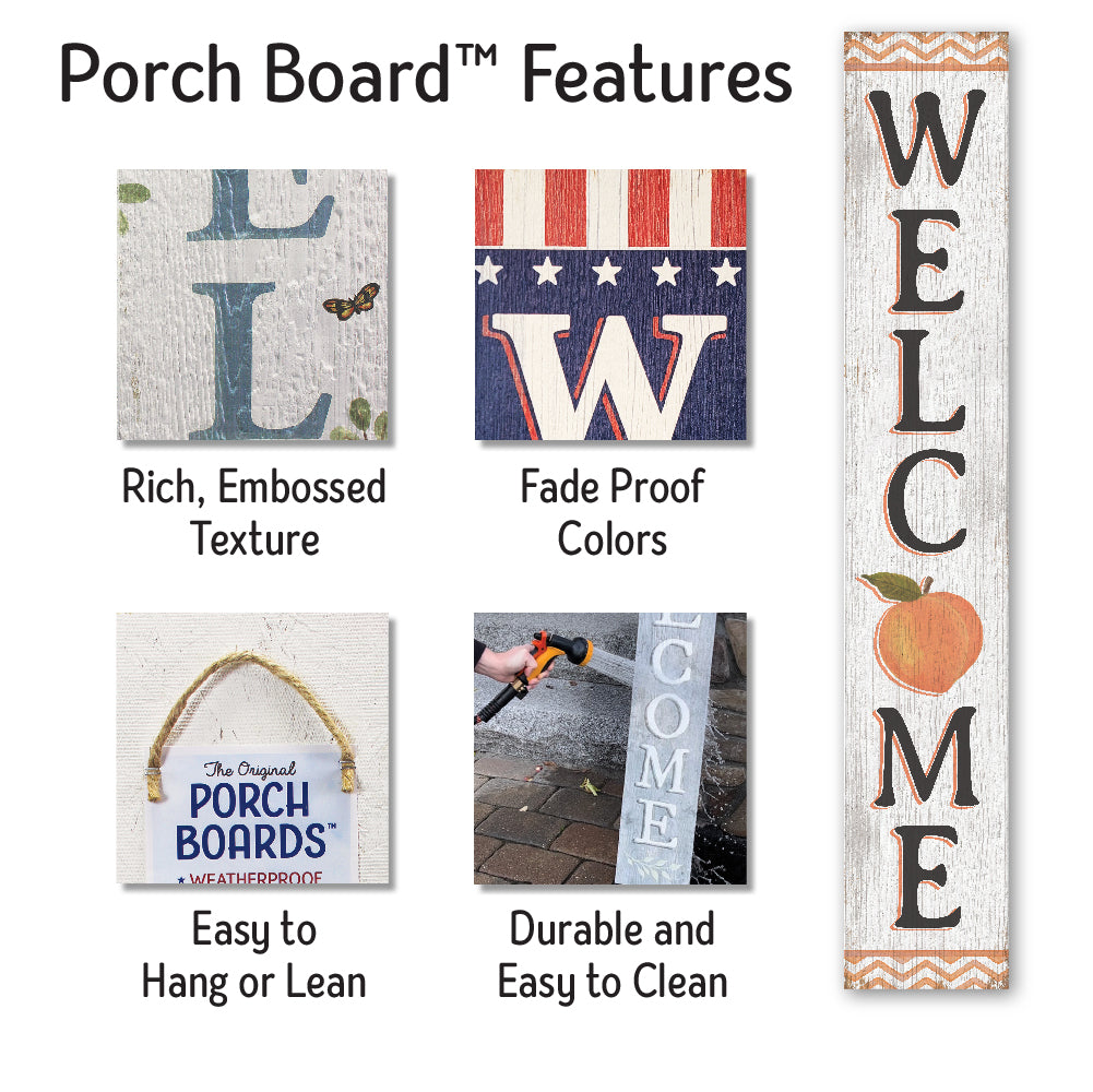 Welcome Peach Porch Board 8" Wide x 46.5" tall / Made in the USA! / 100% Weatherproof Material