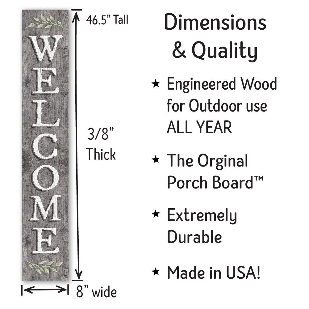 Welcome Gray Color Porch Board 8" Wide x 46.5" tall / Made in the USA! / 100% Weatherproof Material