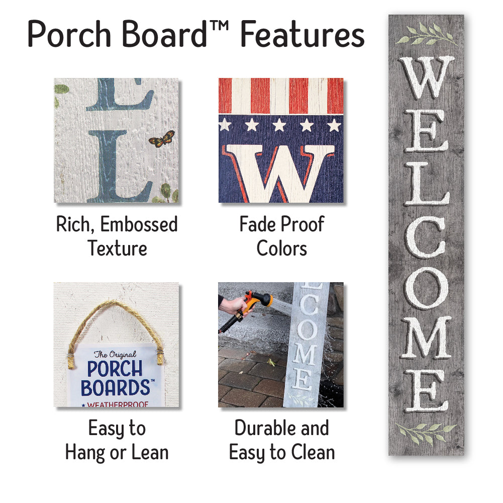 Welcome Gray Color Porch Board 8" Wide x 46.5" tall / Made in the USA! / 100% Weatherproof Material