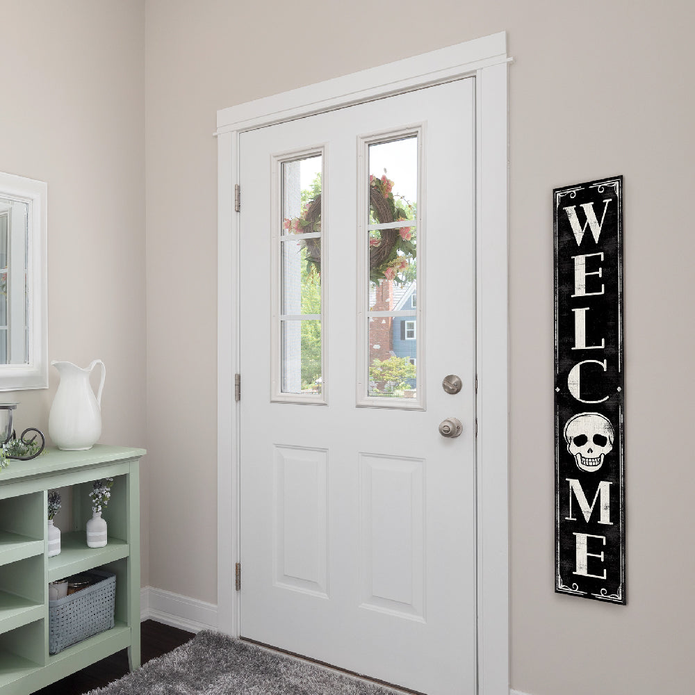 Welcome Skull Black & White Porch Board 8" Wide x 46.5" tall / Made in the USA! / 100% Weatherproof Material