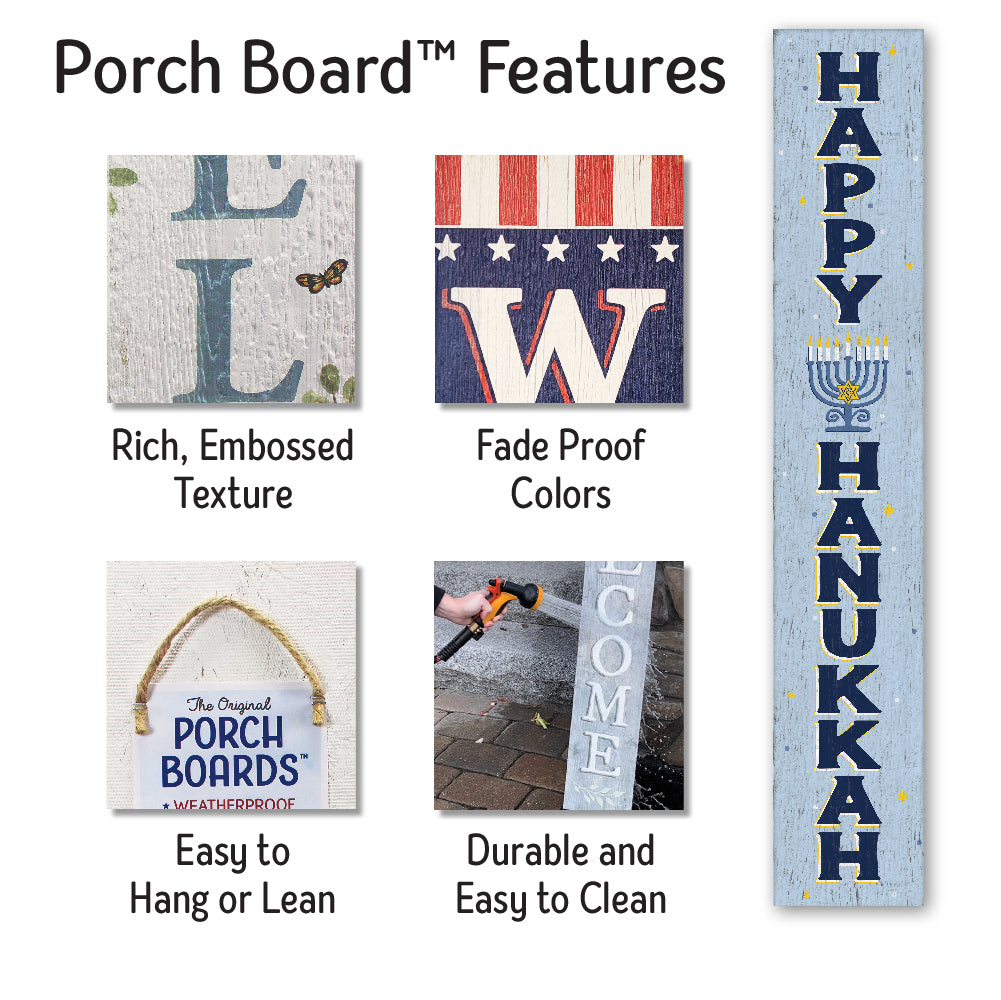 Happy Hanukkah Porch Boards 8" Wide x 46.5" tall / Made in the USA! / 100% Weatherproof Material