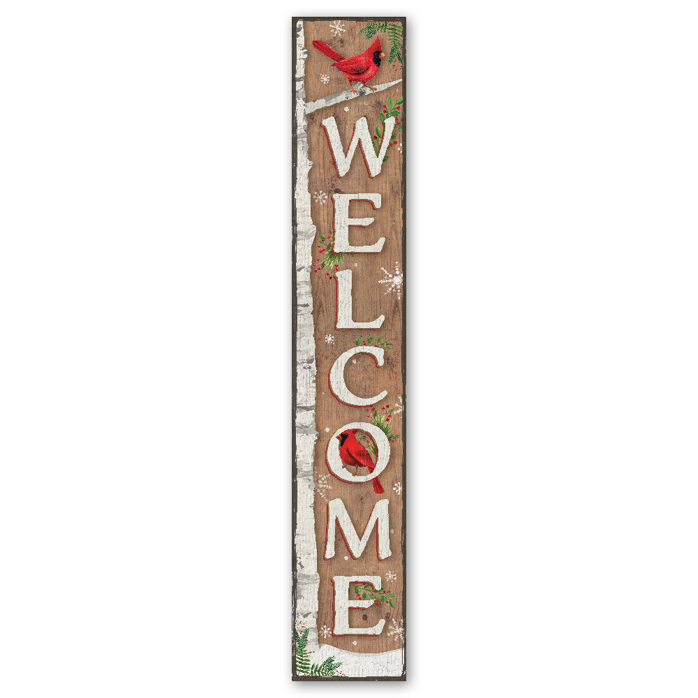 Welcome Birch Tree With Cardinal Porch Board 8" Wide x 46.5" tall / Made in the USA! / 100% Weatherproof Material