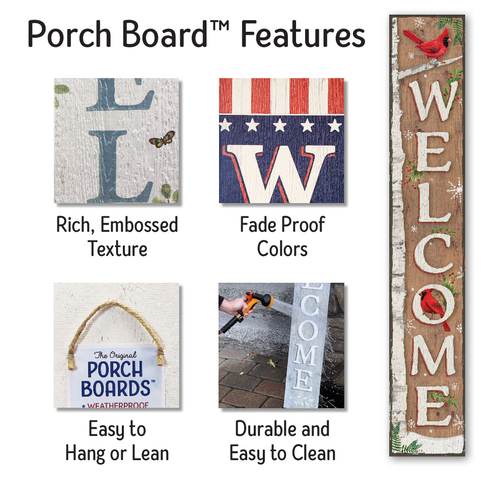 Welcome Birch Tree With Cardinal Porch Board 8" Wide x 46.5" tall / Made in the USA! / 100% Weatherproof Material