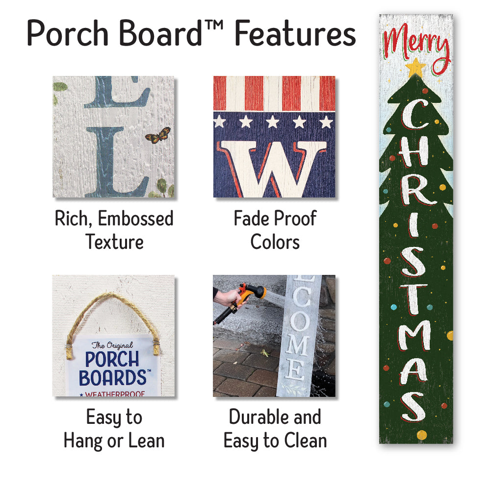 Merry Christmas Porch Board 8" Wide x 46.5" tall / Made in the USA! / 100% Weatherproof Material