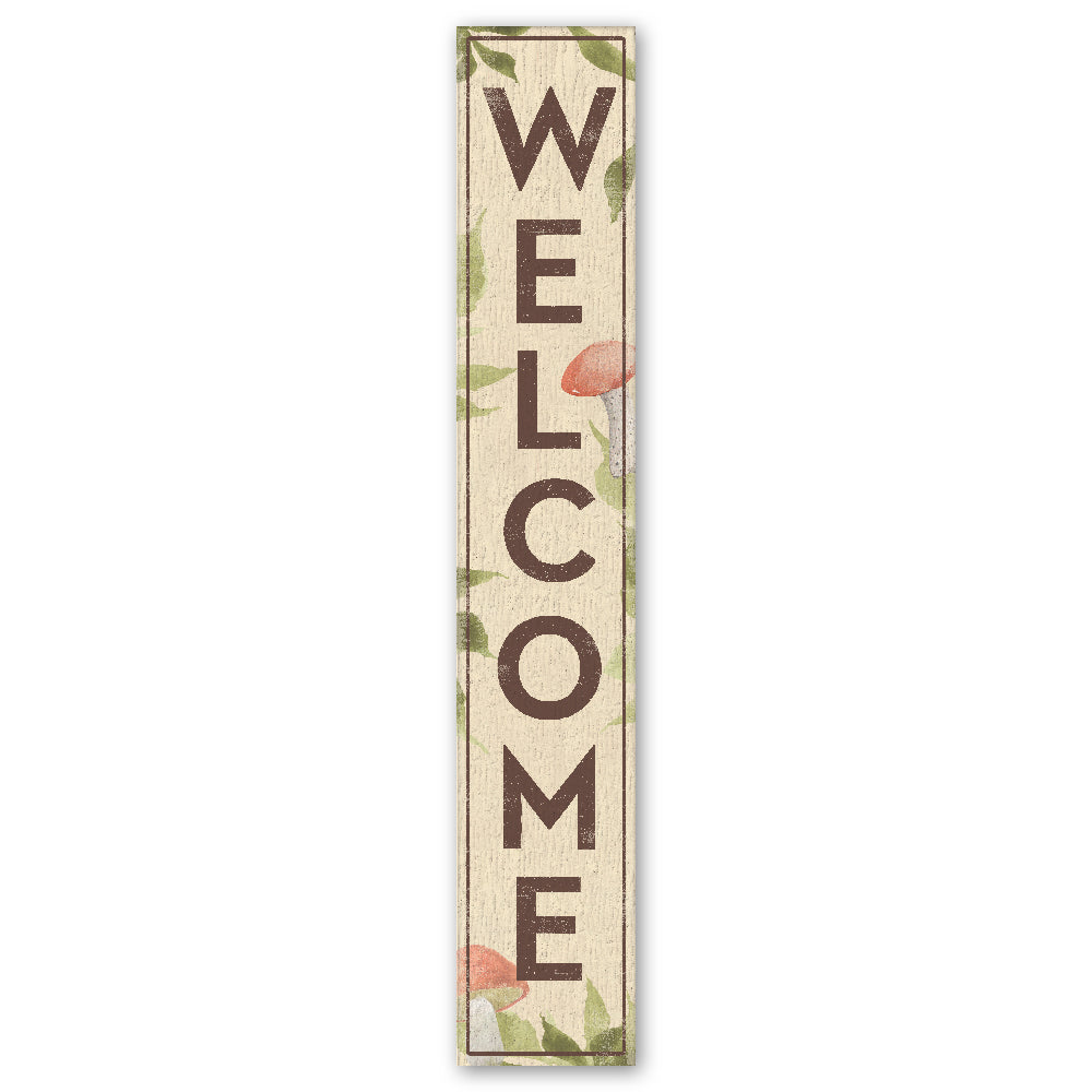 Welcome (Red Mushroom) Porch Board 8" Wide x 46.5" tall / Made in the USA! / 100% Weatherproof Material