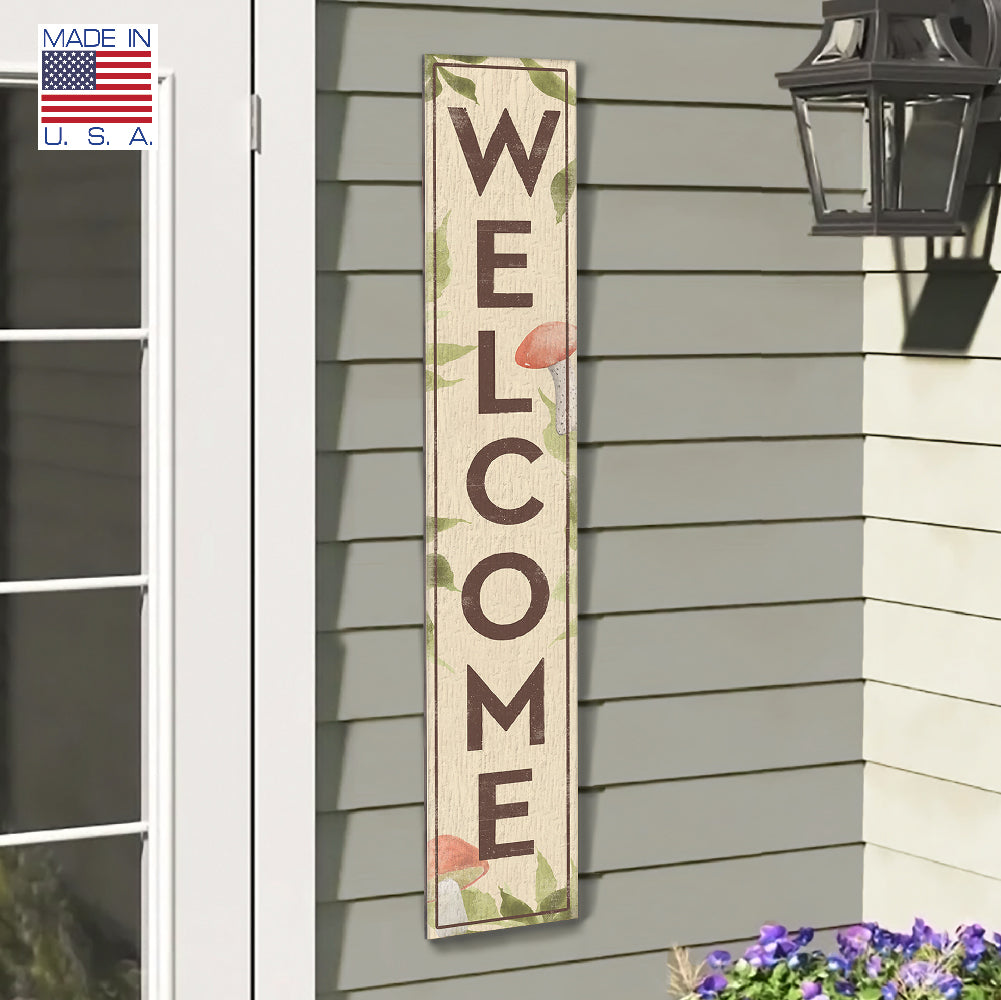 Welcome (Red Mushroom) Porch Board 8" Wide x 46.5" tall / Made in the USA! / 100% Weatherproof Material