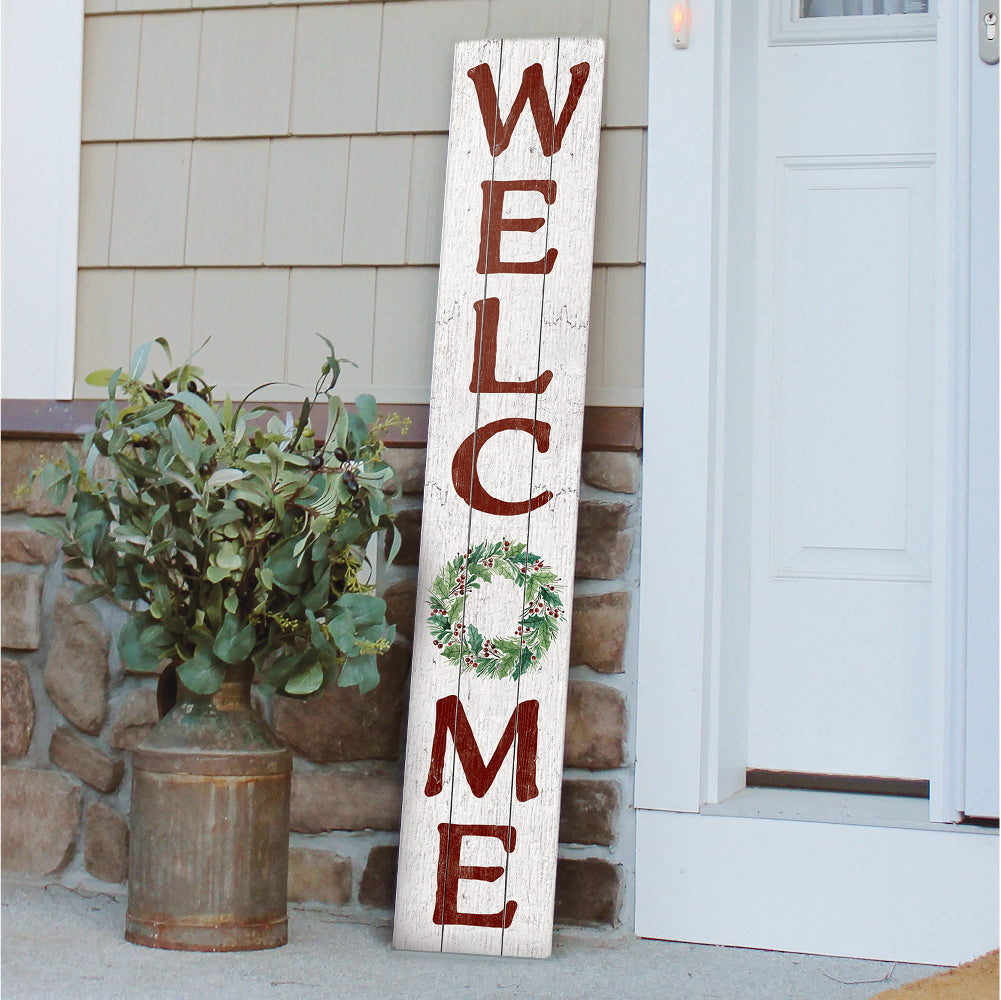 Welcome Wreath Christmas Porch Board 8" Wide x 46.5" tall / Made in the USA! / 100% Weatherproof Material