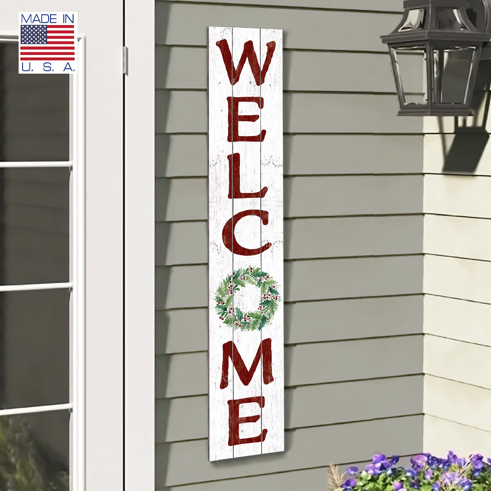 Welcome Wreath Christmas Porch Board 8" Wide x 46.5" tall / Made in the USA! / 100% Weatherproof Material