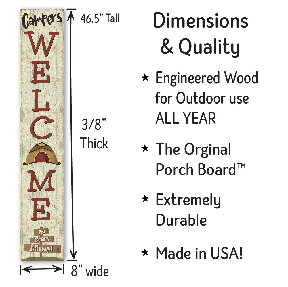 Campers Welcome Porch Board 8" Wide x 46.5" tall / Made in the USA! / 100% Weatherproof Material