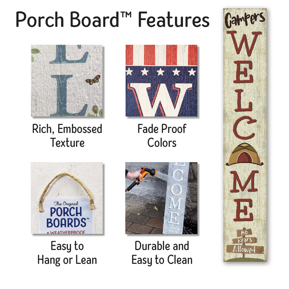 Campers Welcome Porch Board 8" Wide x 46.5" tall / Made in the USA! / 100% Weatherproof Material