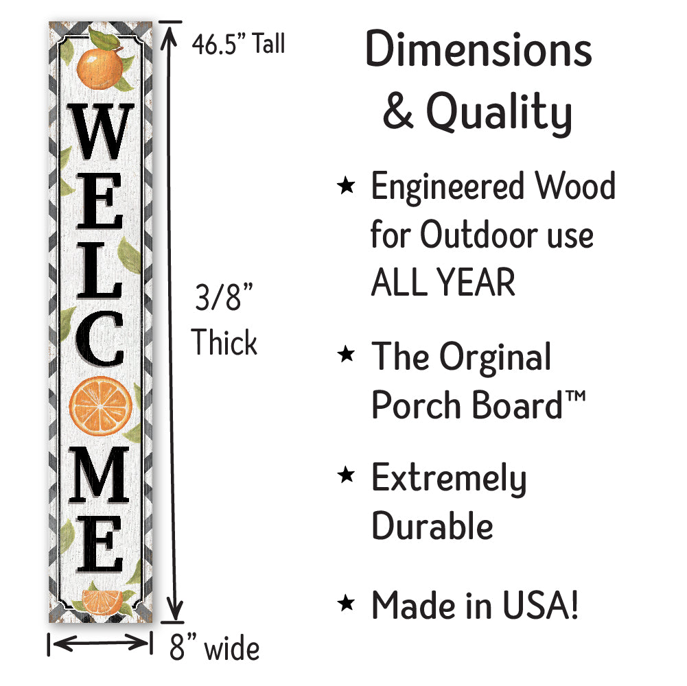 Welcome Orange Porch Board 8" Wide x 46.5" tall / Made in the USA! / 100% Weatherproof Material