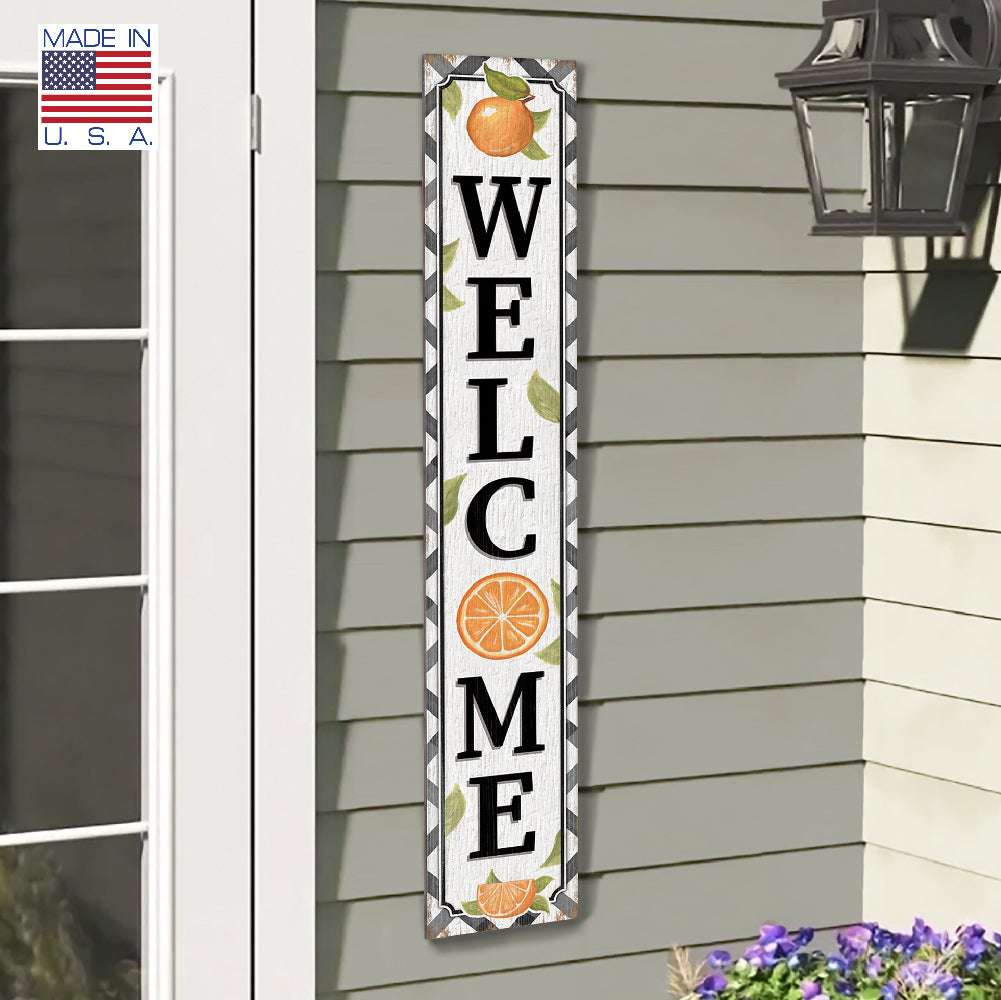 Welcome Orange Porch Board 8" Wide x 46.5" tall / Made in the USA! / 100% Weatherproof Material