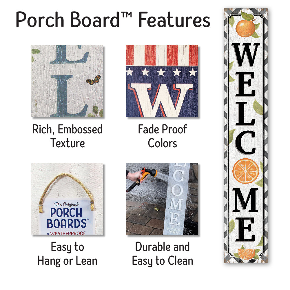 Welcome Orange Porch Board 8" Wide x 46.5" tall / Made in the USA! / 100% Weatherproof Material