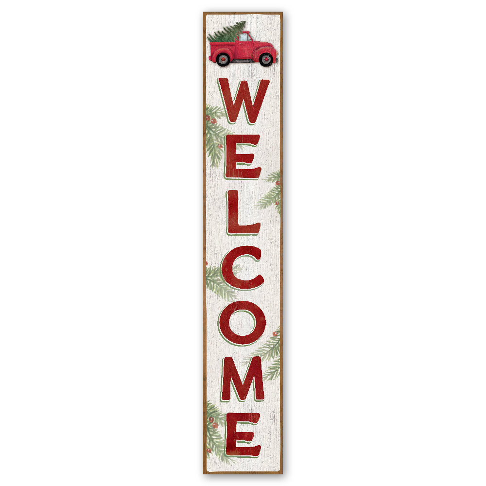 Welcome Christmas Truck W/ Tree Porch Board 8" Wide x 46.5" tall / Made in the USA! / 100% Weatherproof Material