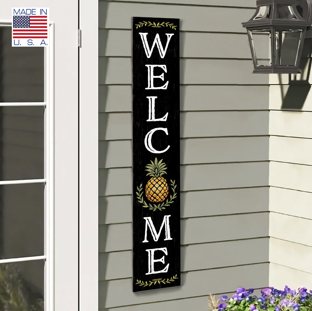 Welcome Black Pineapple Porch Board 8" Wide x 46.5" tall / Made in the USA! / 100% Weatherproof Material